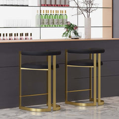 Modern Gray Faux Leather Counter Stools With Gold Legs