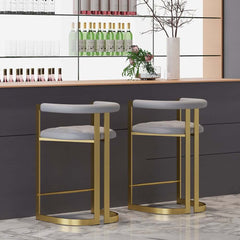 Modern Gray Faux Leather Counter Stools With Gold Legs