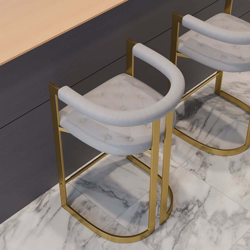 Modern Gray Faux Leather Counter Stools With Gold Legs
