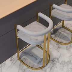 Modern Gray Faux Leather Counter Stools With Gold Legs
