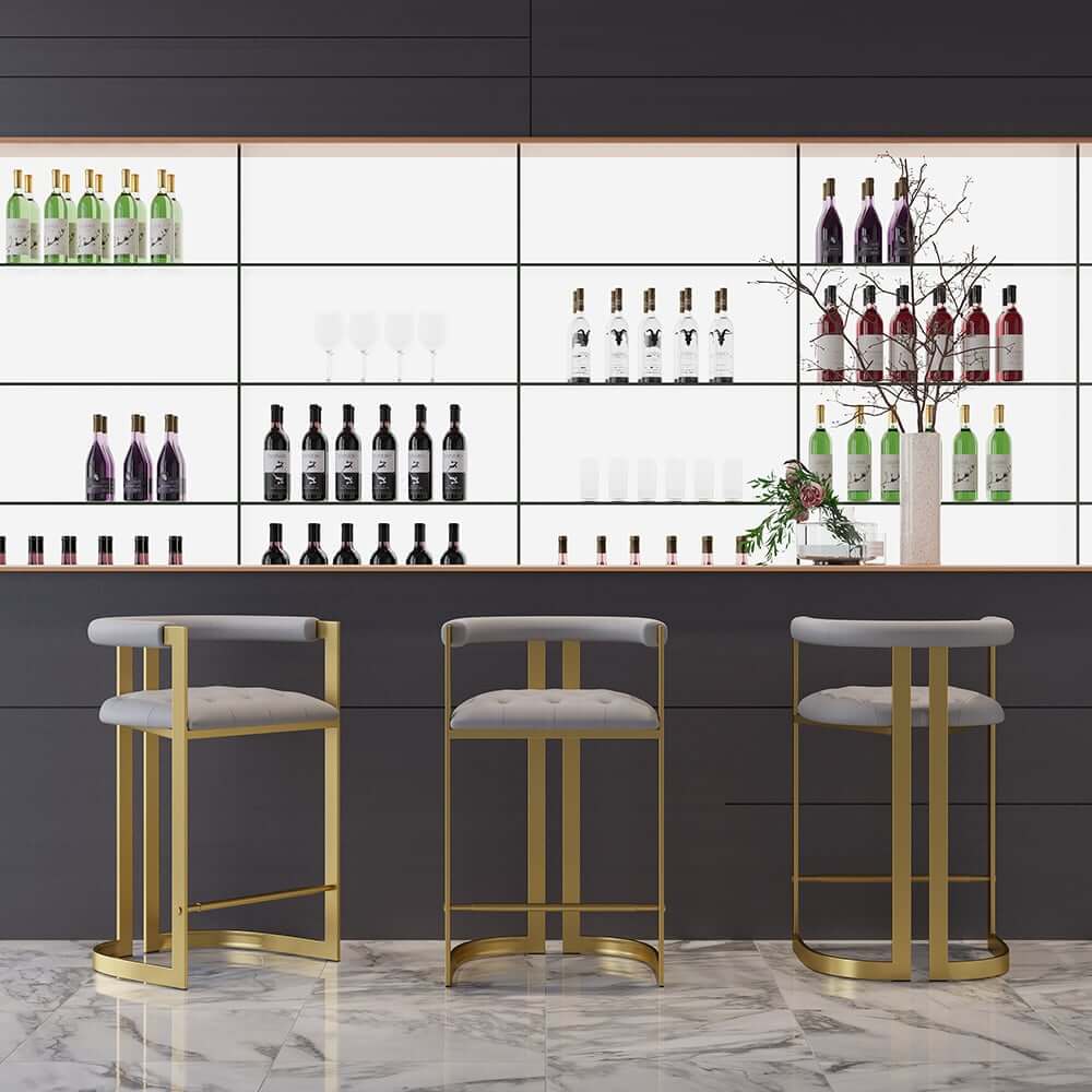 Modern Gray Faux Leather Counter Stools With Gold Legs