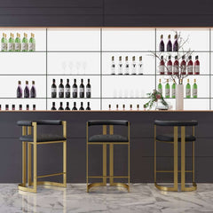 Modern Gray Faux Leather Counter Stools With Gold Legs