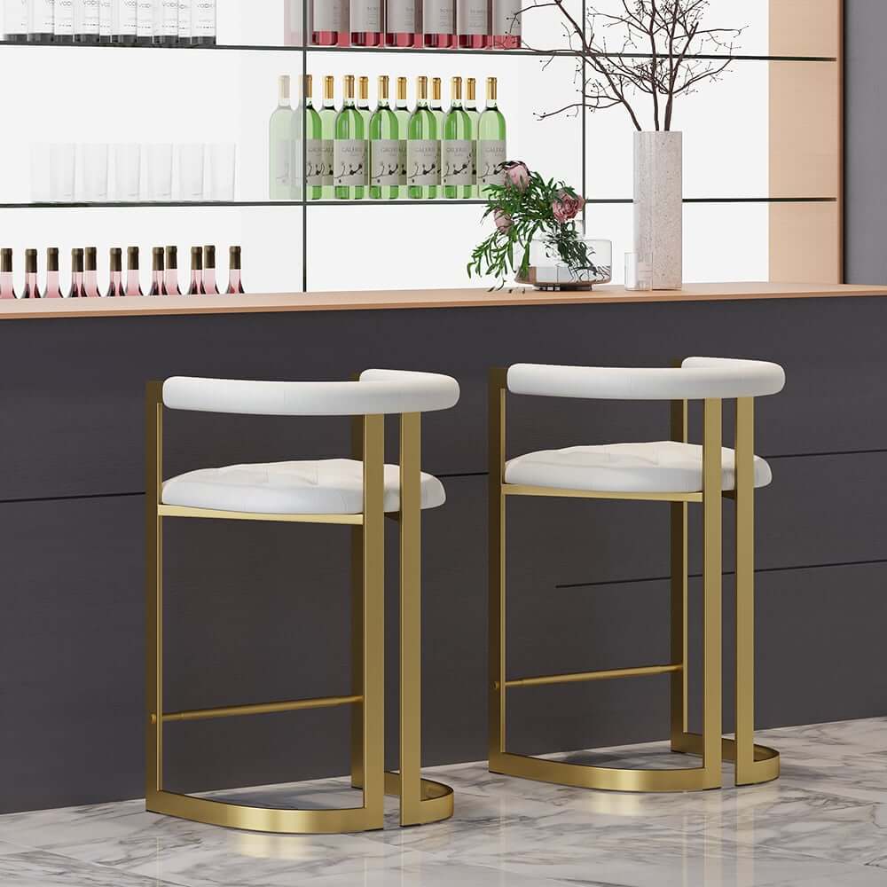 Modern Gray Faux Leather Counter Stools With Gold Legs