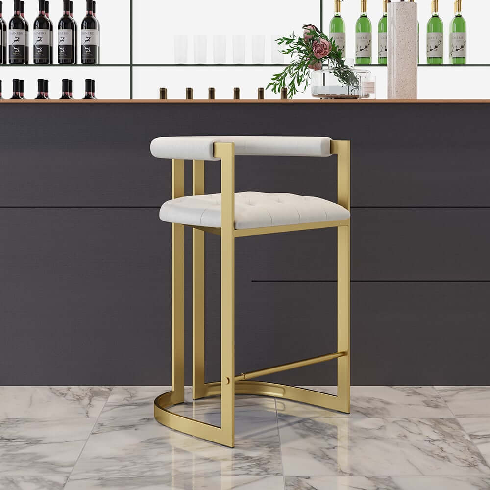 Modern Gray Faux Leather Counter Stools With Gold Legs