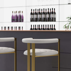 Modern Gray Faux Leather Counter Stools With Gold Legs