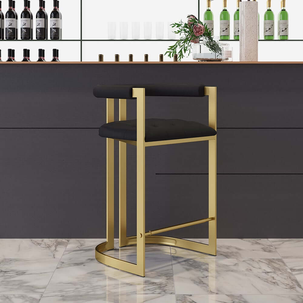 Modern Gray Faux Leather Counter Stools With Gold Legs