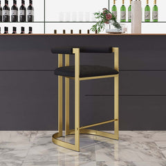 Modern Gray Faux Leather Counter Stools With Gold Legs