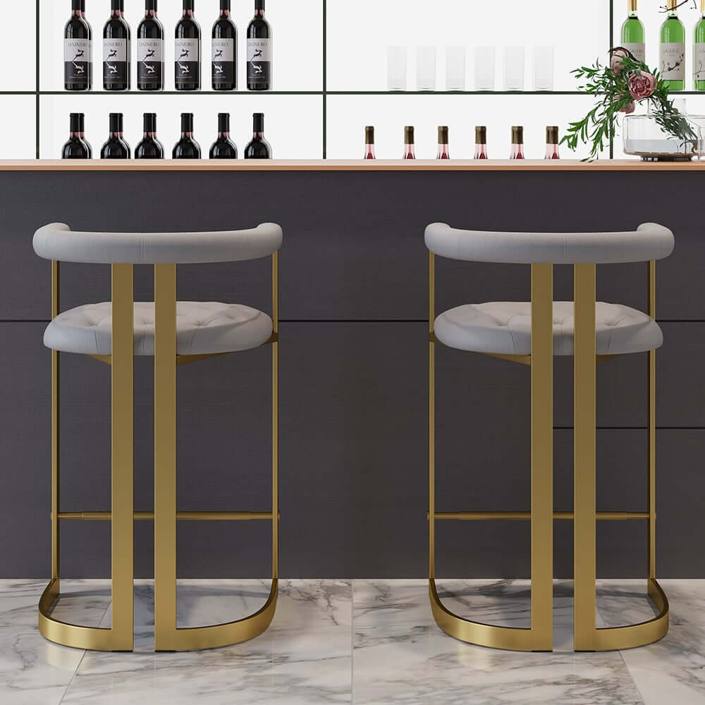 Modern Gray Faux Leather Counter Stools With Gold Legs