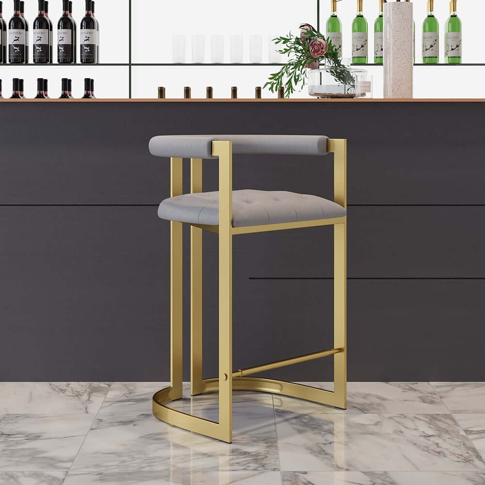 Modern Gray Faux Leather Counter Stools With Gold Legs
