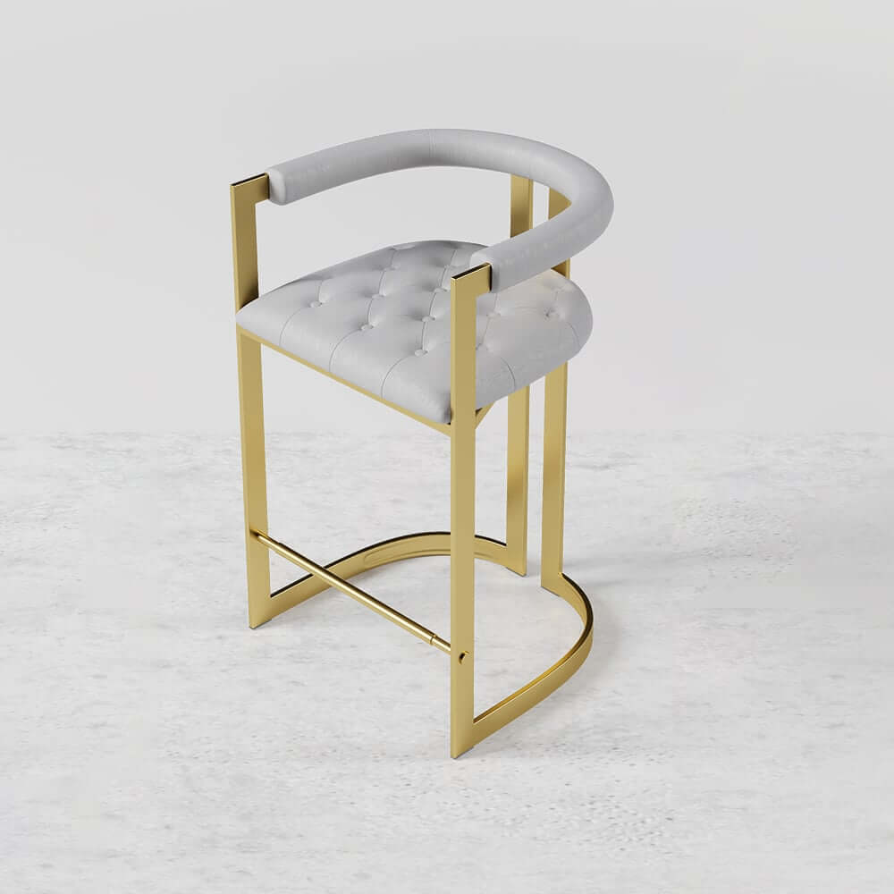 Modern Gray Faux Leather Counter Stools With Gold Legs