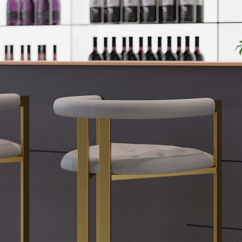 Modern Gray Faux Leather Counter Stools With Gold Legs