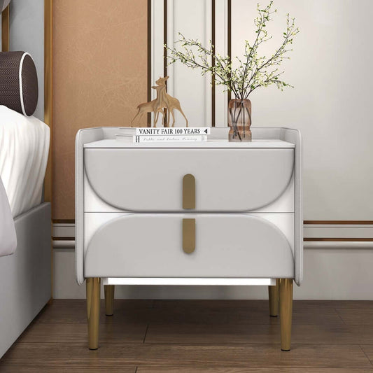 Modern Gray Faux Leather Nightstand With LED Lights