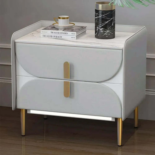 Modern Gray Faux Leather Nightstand With LED Lights Main Product Image