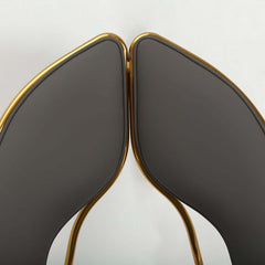 Modern Gray Faux Leather Side Chairs With Gold Legs, Set Of 2