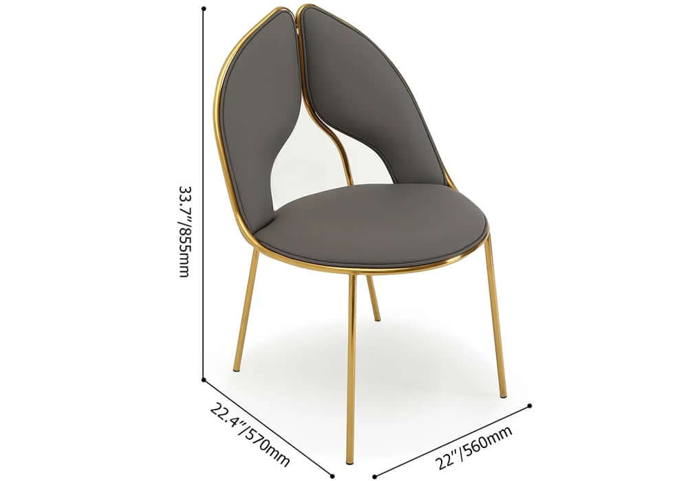Modern Gray Faux Leather Side Chairs With Gold Legs, Set Of 2 Dimensions