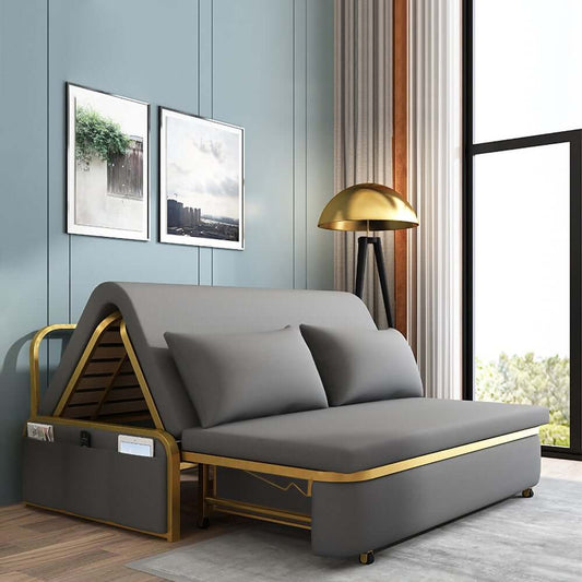 Modern Gray Faux Leather Sofa Bed With Storage