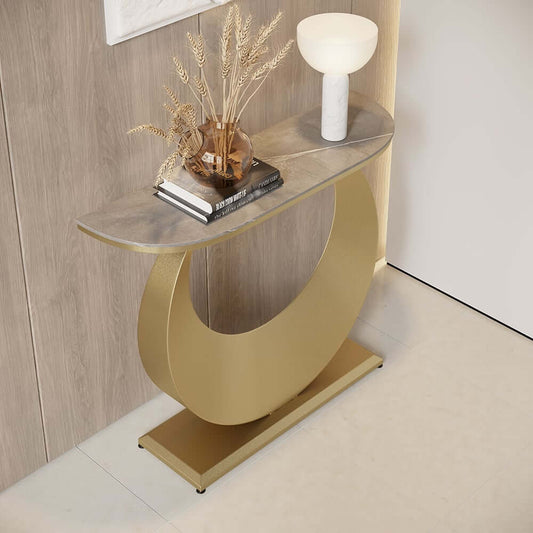 Modern Gray & Gold Console Table with Sintered Stone Top Main Product Image
