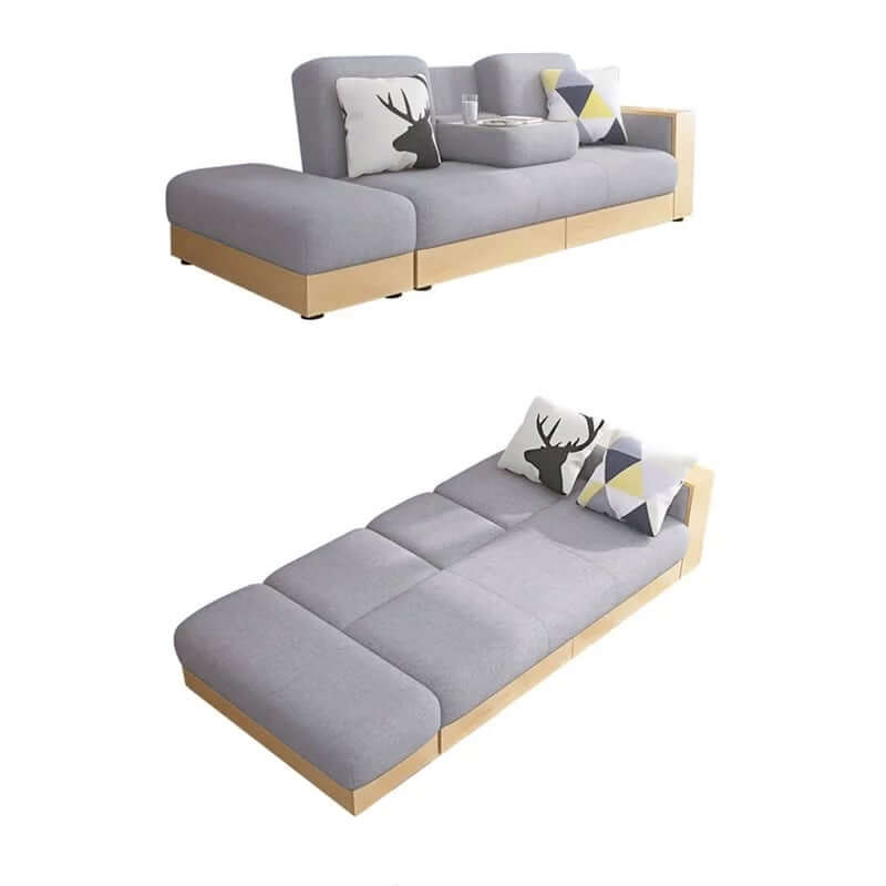 Modern Gray Linen Futon Sofa Bed With Storage Drawers