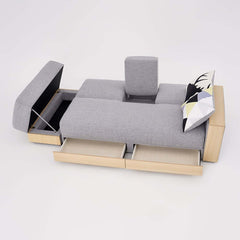 Modern Gray Linen Futon Sofa Bed With Storage Drawers