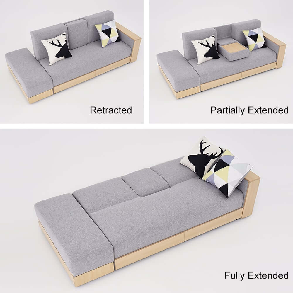 Modern Gray Linen Futon Sofa Bed With Storage Drawers