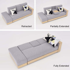 Modern Gray Linen Futon Sofa Bed With Storage Drawers