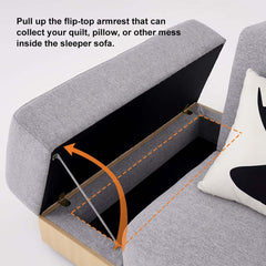 Modern Gray Linen Futon Sofa Bed With Storage Drawers