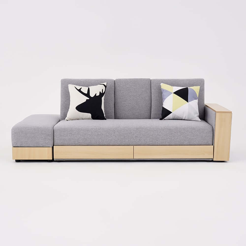 Modern Gray Linen Futon Sofa Bed With Storage Drawers