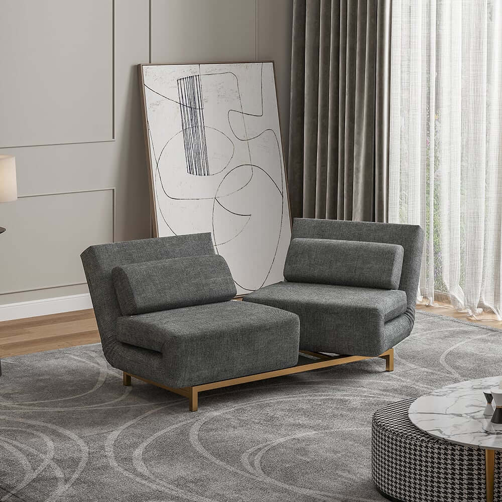 Modern Gray Linen Sofa Bed With Foam Cushioning