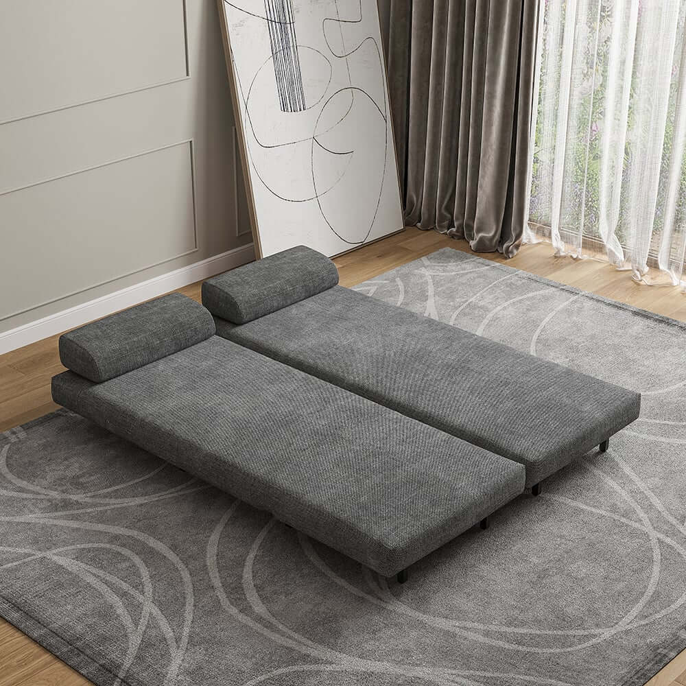 Modern Gray Linen Sofa Bed With Foam Cushioning