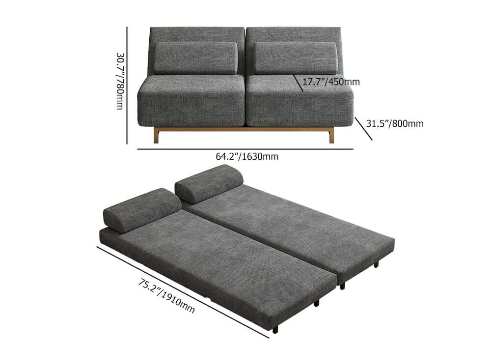 Modern Gray Linen Sofa Bed With Foam Cushioning Dimensions