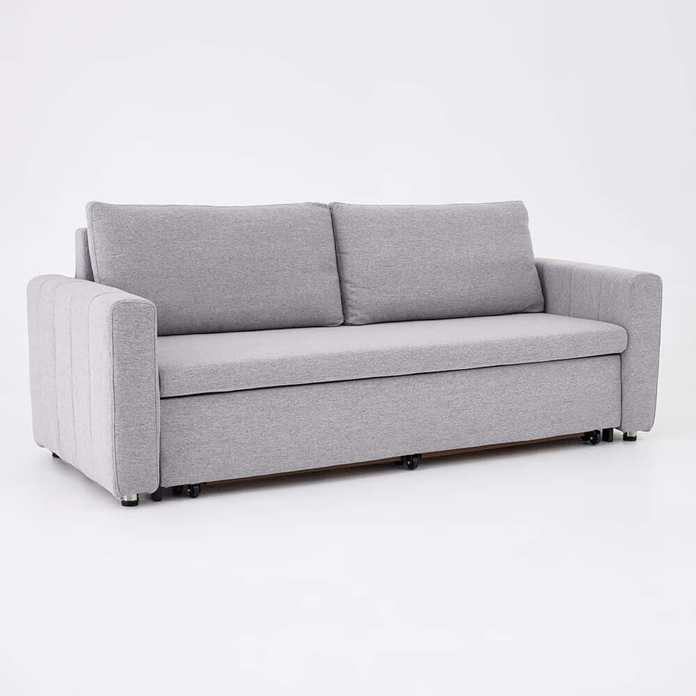 Modern Gray Linen Sofa Bed With Storage And Metal Legs