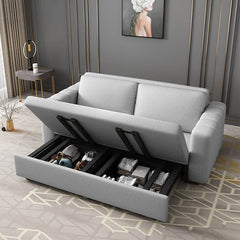Modern Gray Linen Sofa Bed With Storage And Metal Legs