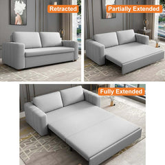 Modern Gray Linen Sofa Bed With Storage And Metal Legs