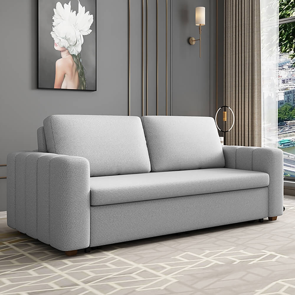 Modern Gray Linen Sofa Bed With Storage And Metal Legs