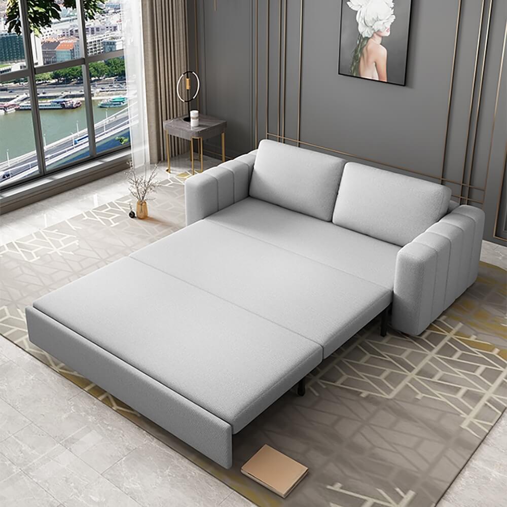 Modern Gray Linen Sofa Bed With Storage And Metal Legs