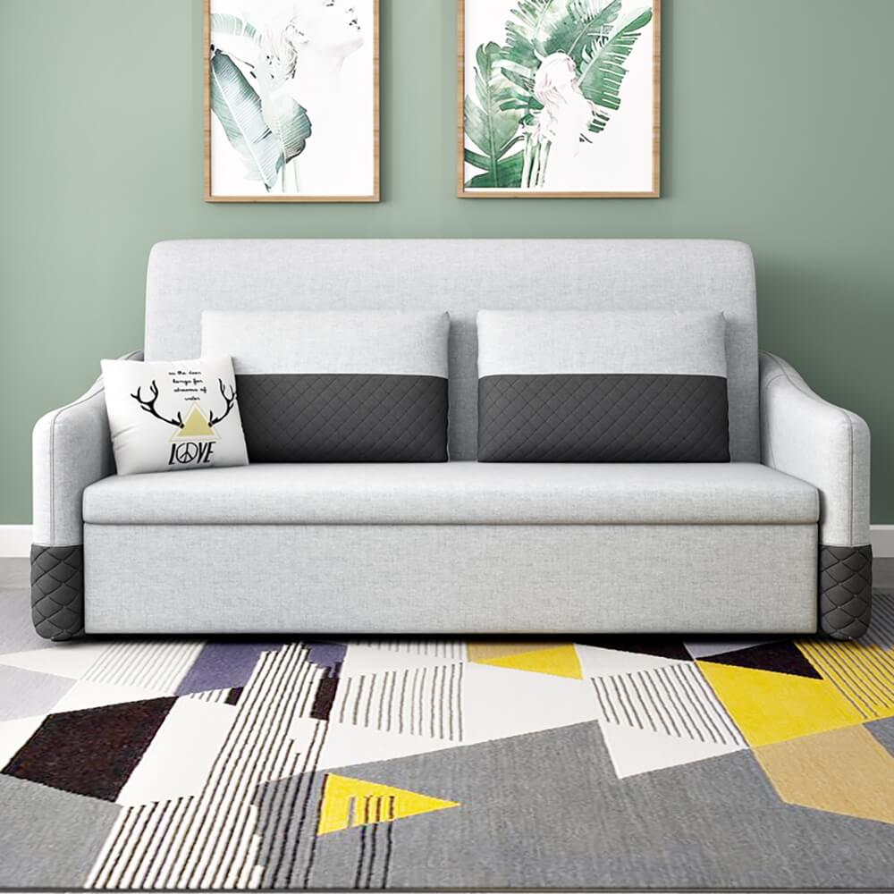Modern Gray Linen Sofa Bed With Storage And Slope Arms