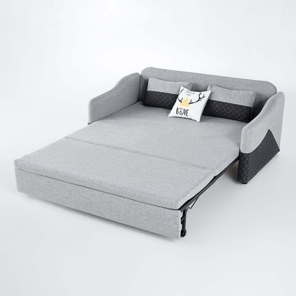Modern Gray Linen Sofa Bed With Storage And Slope Arms