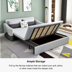 Modern Gray Linen Sofa Bed With Storage And Slope Arms