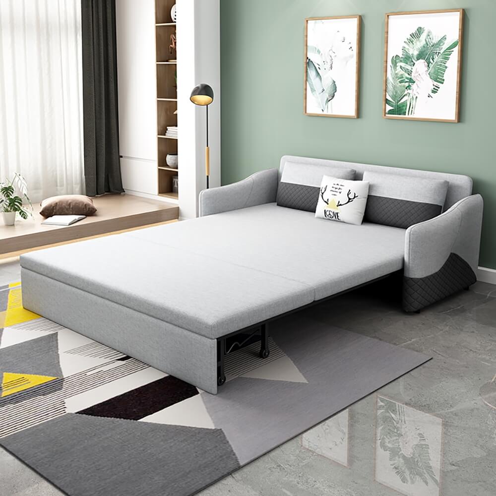 Modern Gray Linen Sofa Bed With Storage And Slope Arms