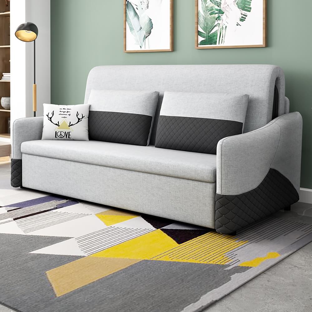 Modern Gray Linen Sofa Bed With Storage And Slope Arms