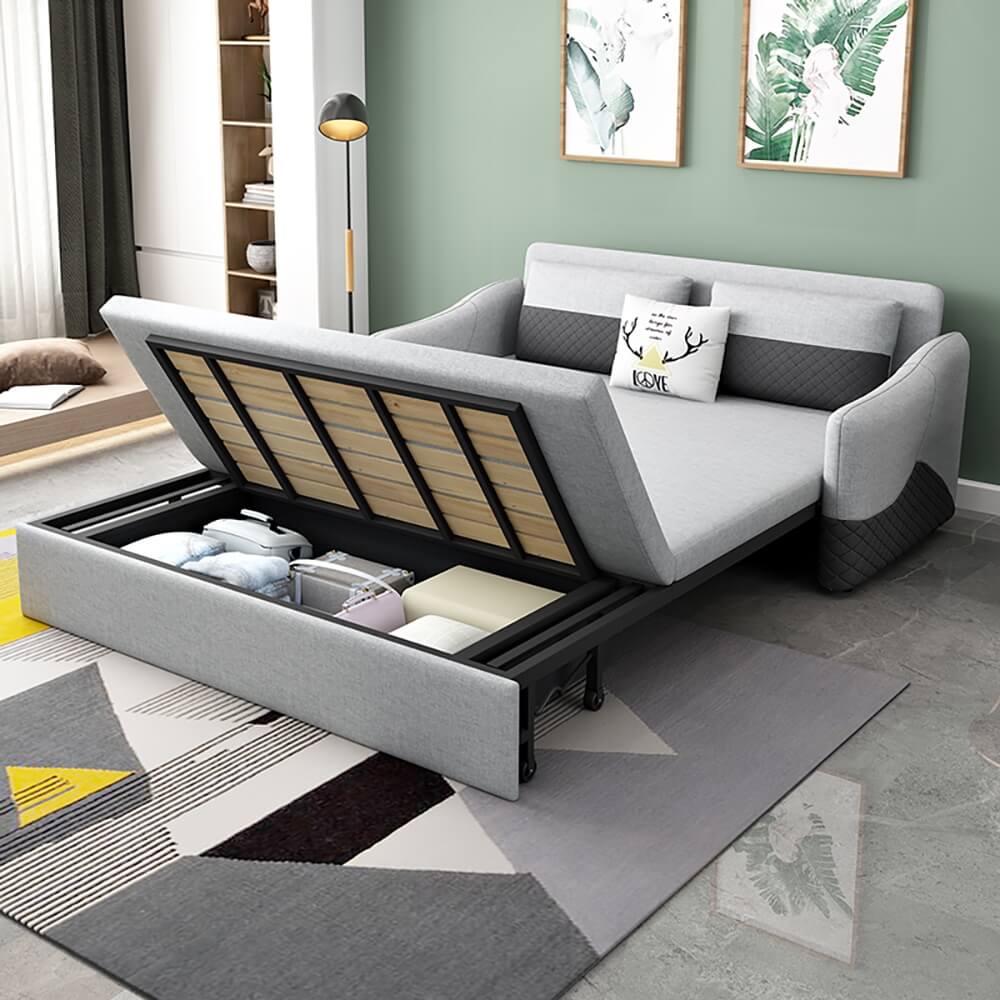 Modern Gray Linen Sofa Bed With Storage And Slope Arms Main Product Image