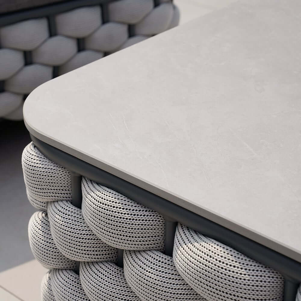 Modern Gray Outdoor Sofa and Coffee Table Set with Sintered Stone