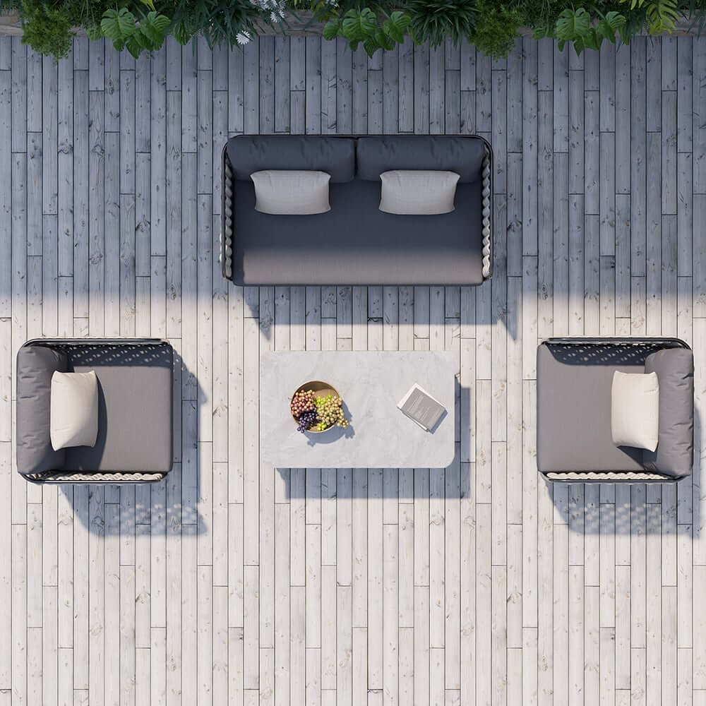 Modern Gray Outdoor Sofa and Coffee Table Set with Sintered Stone