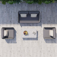Modern Gray Outdoor Sofa and Coffee Table Set with Sintered Stone