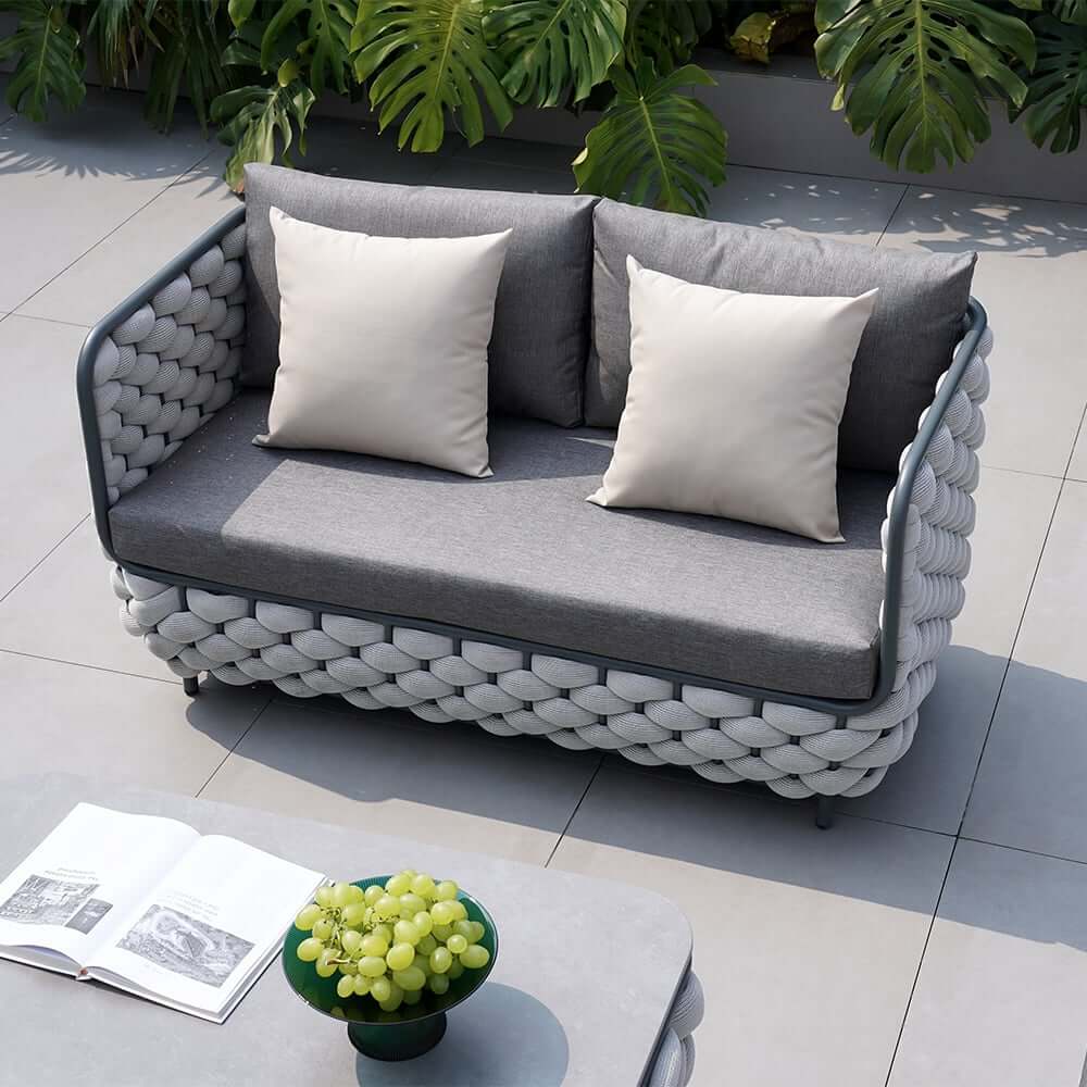 Modern Gray Outdoor Sofa and Coffee Table Set with Sintered Stone