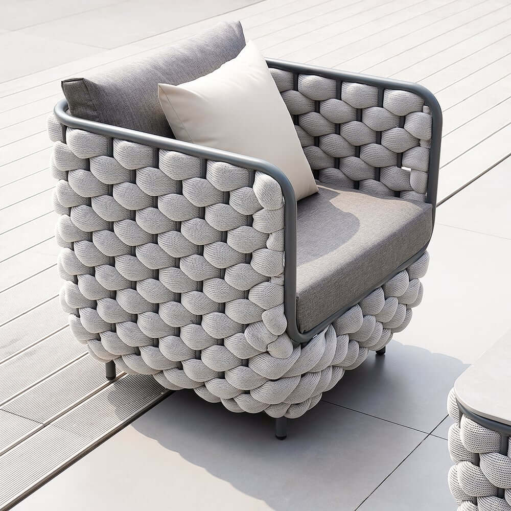 Modern Gray Outdoor Sofa and Coffee Table Set with Sintered Stone