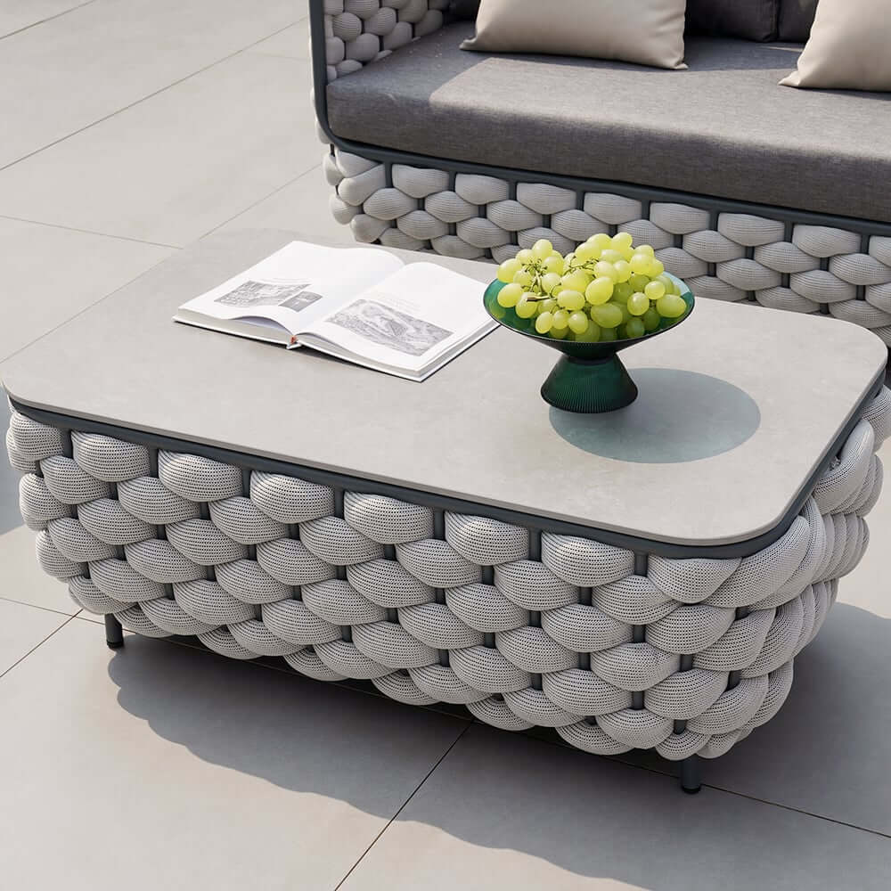 Modern Gray Outdoor Sofa and Coffee Table Set with Sintered Stone