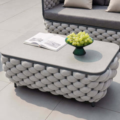Modern Gray Outdoor Sofa and Coffee Table Set with Sintered Stone