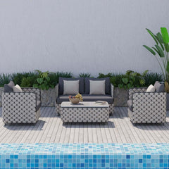 Modern Gray Outdoor Sofa and Coffee Table Set with Sintered Stone