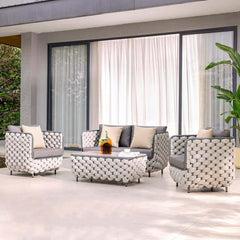 Modern Gray Outdoor Sofa and Coffee Table Set with Sintered Stone